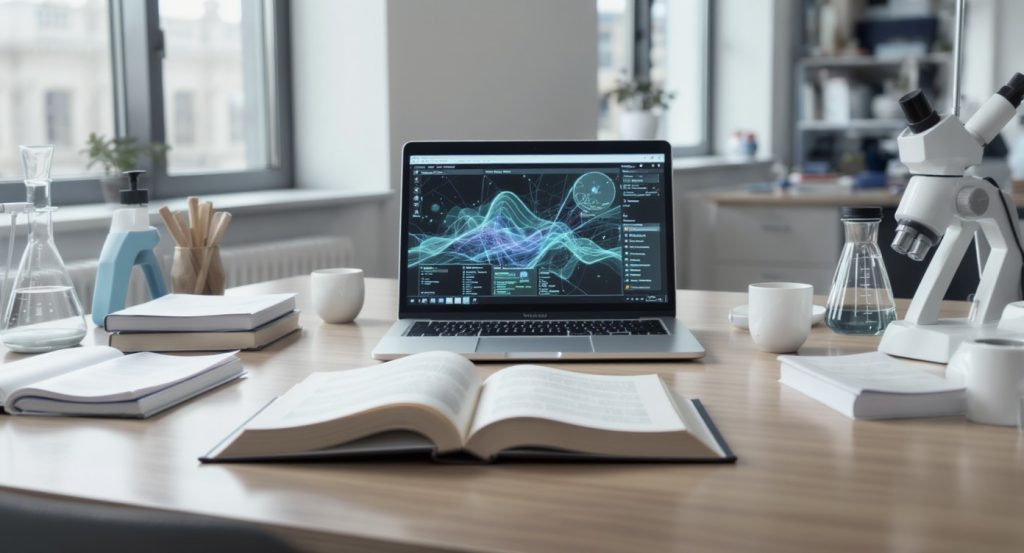 Livre et notes sur articles scientifiques pour la lecture et compréhension