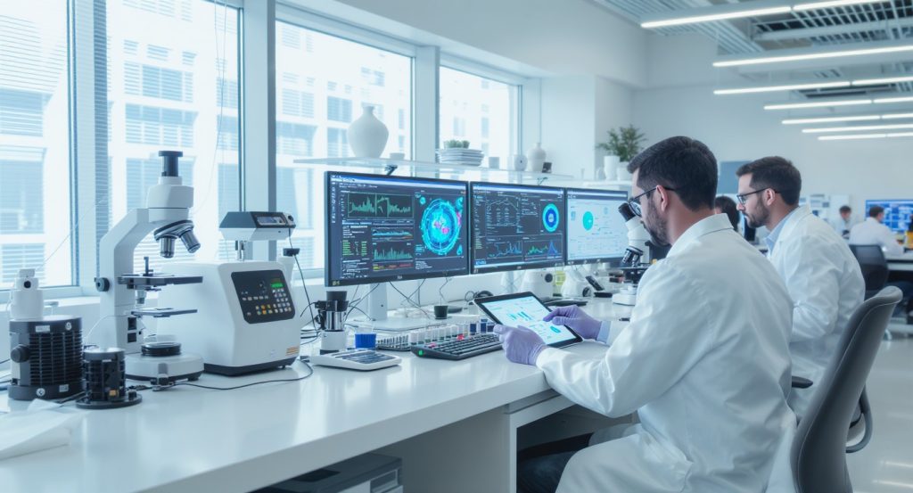 Laboratoires de recherche médicale et équipe scientifique en action