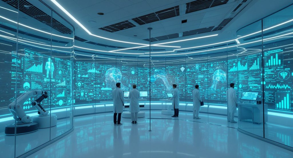 Innovations en recherche santé 2025 avec scientifiques et technologies