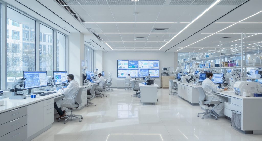 Recherche scientifique en santé avec chercheurs et équipements modernes